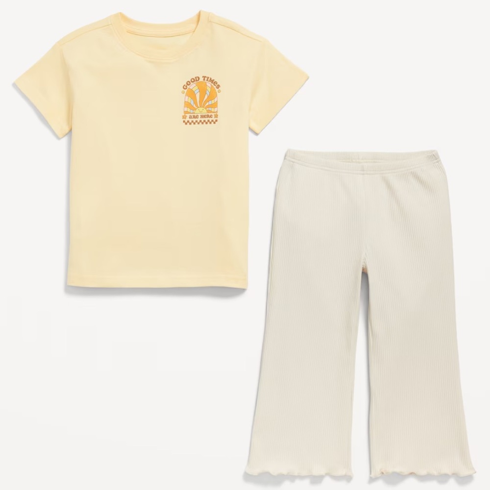 Old Navy 2T Yellow Graphic T-Shirt and Cream Pants Set